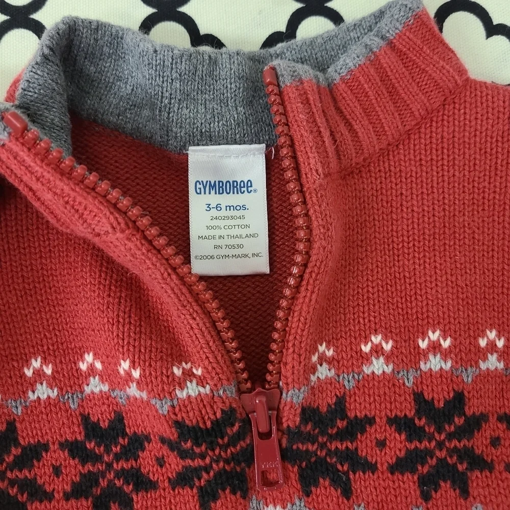 Gymboree Cotton Winter Half Zip Red Snowflake Sweater Size 3-6 Months